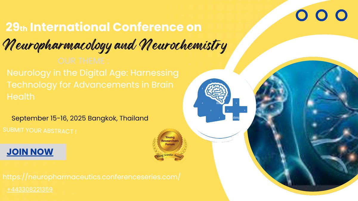 AliceC50233's tweet photo. Unlocking Brain Potential: Join the global dialogue on innovations in neuropharmacology and neurochemistry this September in 
#Neuropharma2025 #BrainScienceSummit #NeurochemistryConference #NeuroscienceInnovation #BangkokConference #NeuroResearch #NeuroFuture #CNSDrugs https://t.co/8AWORNj7ue