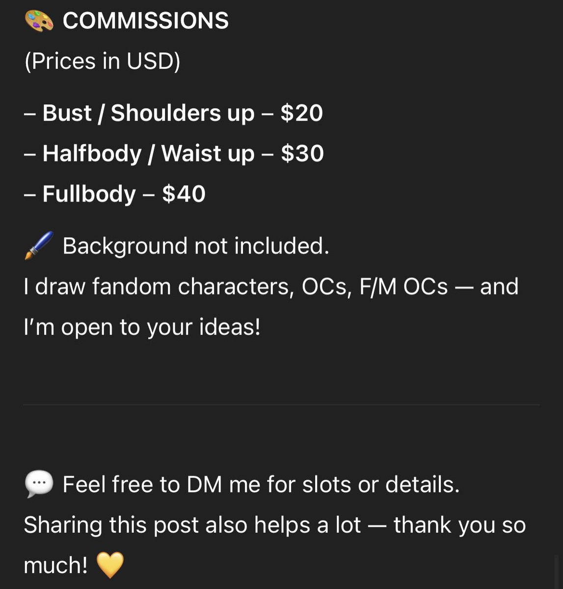 finkushaart's tweet photo. Hey everyone!
Unfortunately, I don’t have the best news right now, but I’m doing my best to stay strong and figure things out.
Because of all this, I’m opening commissions and selling merch to support myself during this tough time.

#Commission #commissionsopen #opencommission https://t.co/9Fr4u86Gnx