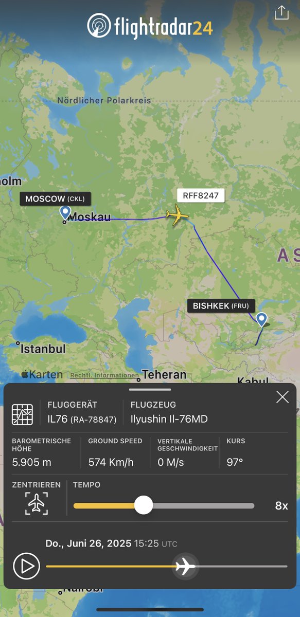 holgidaun's tweet photo. 223rd Flight Unit State Airline IL-76MD RA-78847 #1533FF 26jun 1322z als 96955 Flug von Chkalovskiy nach Kamensk-Uralski (AB Travyany). Weiterflug als RFF8247 nach Bishkek KAZ (AB Kant).
27jun Route nach Dushanbe TJK (AB Gissar)
@thereccelizard
@Borrowed7Time https://t.co/kPT7PBAEvv
