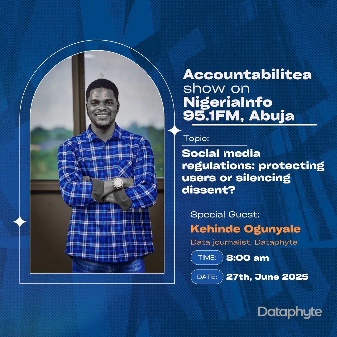 Dataphyte (@dataphyte) on Twitter photo <a href="/Prof_KennyJames/">Kehinde Ogunyale</a> , will be speaking on "Social media regulations: protecting users or silencing dissent?" today by 8am on <a href="/NigeriainfoFM/">Nigeria Info FM 99.3</a> .
Don't forget to tune in!
#datafordevelopment #socialmediainsight <a href="/Prof_KennyJames/">Kehinde Ogunyale</a> , will be speaking on "Social media regulations: protecting users or silencing dissent?" today by 8am on <a href="/NigeriainfoFM/">Nigeria Info FM 99.3</a> .
Don't forget to tune in!
#datafordevelopment #socialmediainsight