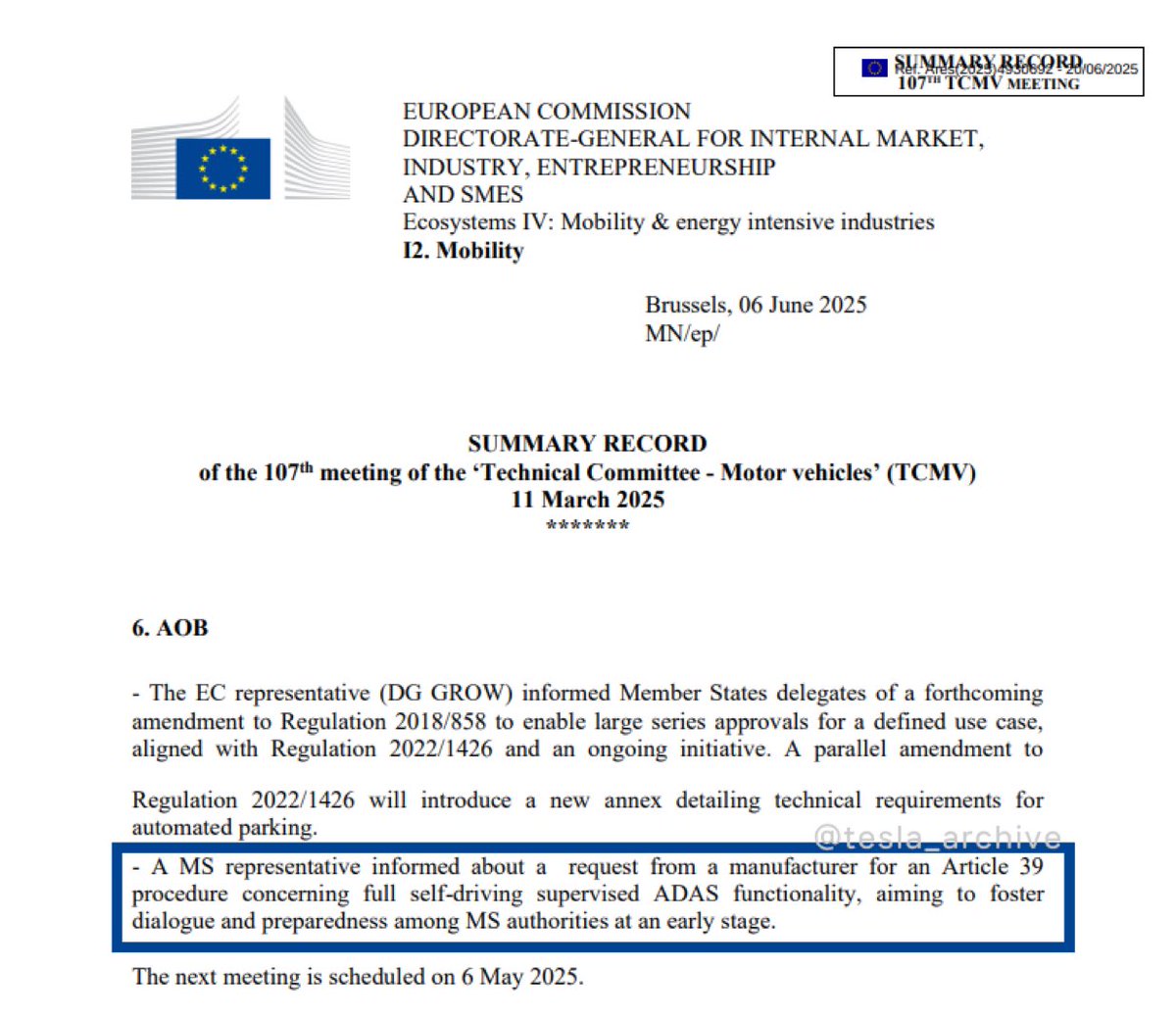 🚨 속보: $TSLA 

🇪🇺 유럽에서 FSD (감독) 승인을 신청합니다.

• 첫 번째 서면 확인: Tesla는 EU 규정 2018/858에 따른 제39조 면제를 사용하여 FSD를 혁신 기술로 임시 허용합니다.
• 특별 승인 절차를 통해 UNECE DCAS 규정의 지연을 건너뜁니다.