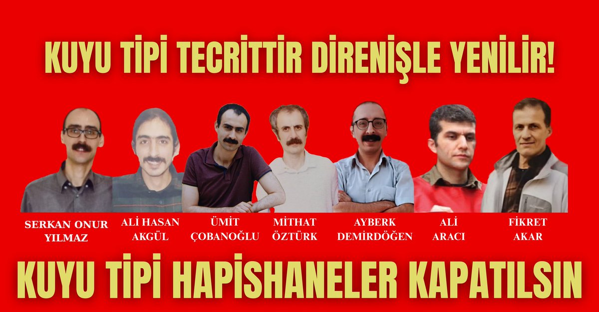 KUYU TİPİ HAPİSHANELERDE DİRENİŞ DEVAM EDİYOR!
Serkan Onur Yılmaz: 229
Mithat Öztürk:133
Ali Hasan Akgül: 130
Ali Aracı: 130
Ayberk Demirdöğen: 109
Fikret Akar: 89
Ümit Çobanoğlu: 30