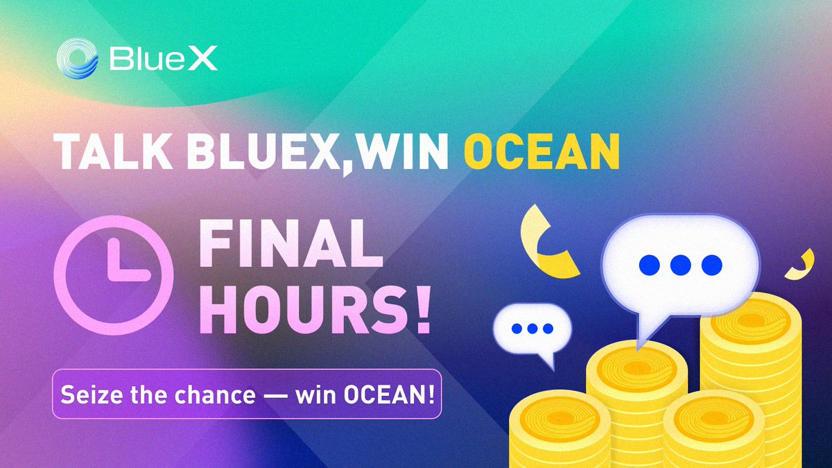 BlueX_RWA's tweet photo. โณ Talk BlueX, Win OCEAN challenge enters its final day!
Don't miss your chance to win OCEAN
๐
Deadline: June 27, 12:00 UTC
๐ข Winners will be announced this weekend
#BlueX #TweetToWin #OCEAN https://t.co/Moohx5wZqw