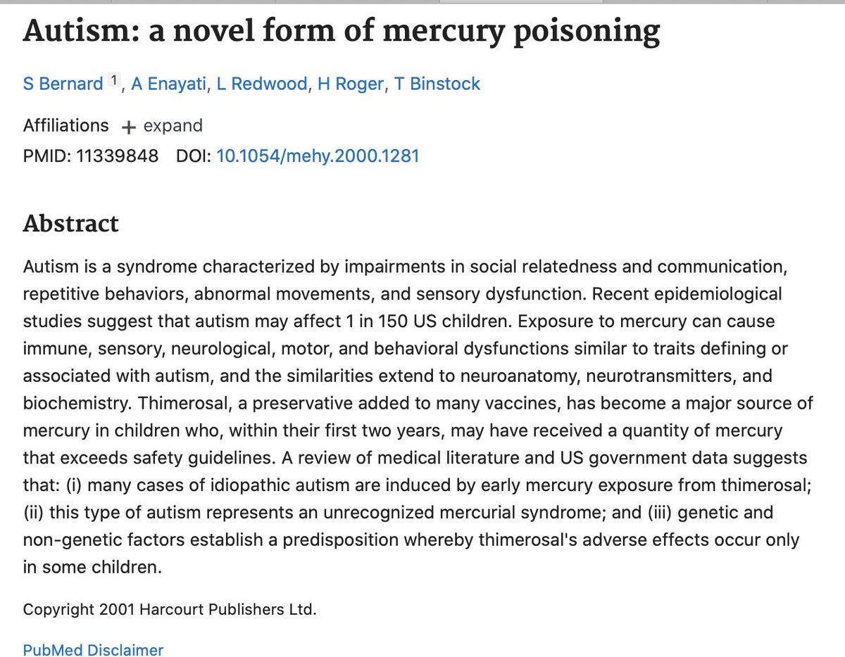 ToniMontana406's tweet image. Autism: a novel form of mercury poisoning.

#Autism #Mercury #Thimerosal #Vaccine 

ncbi.nlm.nih.gov/pubmed/11339848