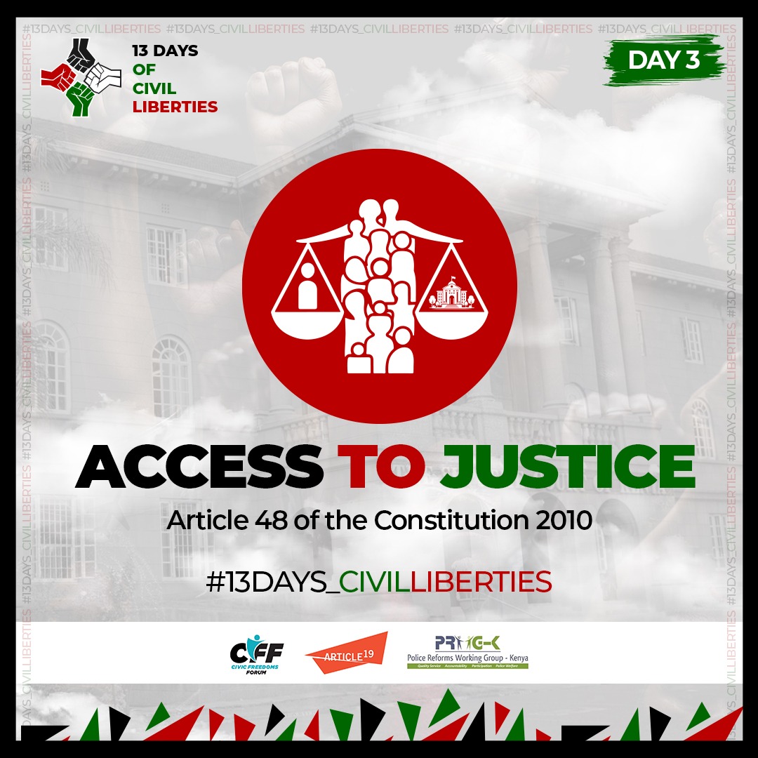 article19eafric's tweet image. The Kenyan Constitution ensures equal access to justice for all, guaranteeing fair, affordable, and timely legal redress without discrimination or barriers such as poverty and others.
#endpolicebrutalityke #13DAYS_CIVILLIBERTIES  #RIGHTTOPROTEST