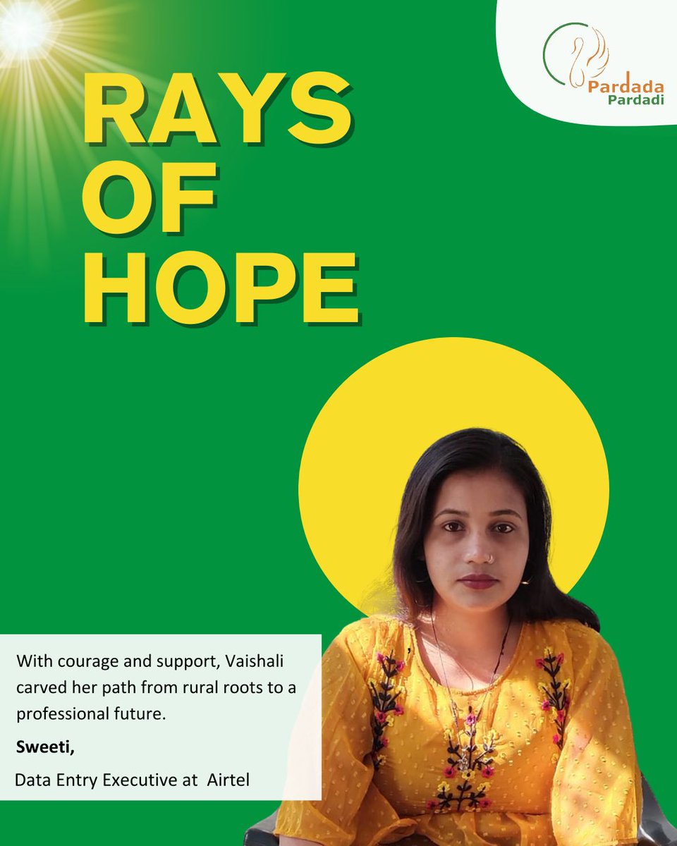 Sweeti, 23, from Ahar village, rose above challenges with Pardada Pardadi’s support—earning a diploma in IT &amp; Data Science. Now a Data Entry Exec, she’s a true ray of hope.
Nothing is impossible with determination &amp; hard work.
#GirlsEducation #SuccessStory #WomenInSTEM #RayOfHope