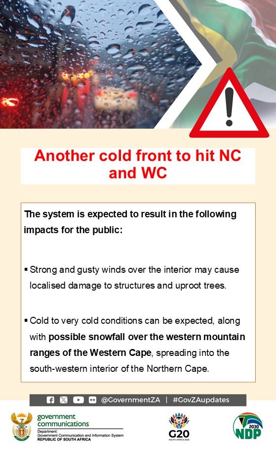 GovernmentZA's tweet photo. ⚠️WEATHER SAFETY PRECAUTIONS!

#GovZAUpdates #SAweather https://t.co/3l6BcZjxPj