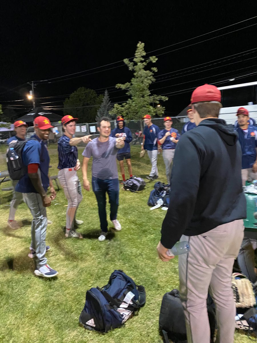 One of the streakers meeting the team