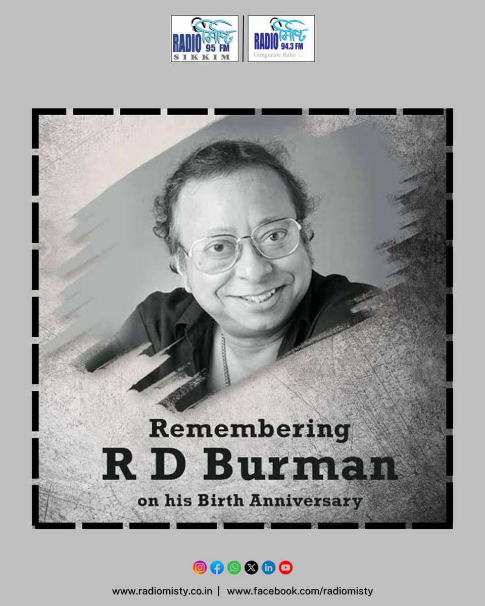 radiomisty943's tweet photo. Remembering the musical magician, R.D. Burman, on his birth anniversary💙
His tunes still make hearts sing and feet tap across generations 🎧✨
#RememberingRDBurman #RDBurman #MusicalLegend #radiomisty #GoldenEraVibes #RDForever #BollywoodBeats https://t.co/oUduPVkQ4X