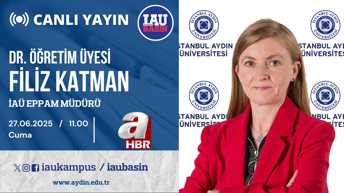 İstanbul Aydın Üni. Kurumsal İletişim Direktörlüğü (@iaubasin) on Twitter photo 📺 Öğretim Üyemiz ve EPPAM Müdürümüz Dr. Filiz Katman, dış politika gündemiyle ilgili değerlendirmelerde bulunacak.
İzlemek için 📷 ahaber.com.tr/video/canli-ya…
<a href="/drmaydin/">Prof. Dr. Mustafa AYDIN</a>
<a href="/IAUKampus/">İstanbul Aydın Üniversitesi</a>
<a href="/iauiibf_/">İAÜ İktisadi ve İdari Bilimler Fakültesi</a>
<a href="/IAU_EPPAM/">IAU_EPPAM</a>
<a href="/filizkt/">Filiz Katman</a>
<a href="/ahaber/">A Haber</a> 📺 Öğretim Üyemiz ve EPPAM Müdürümüz Dr. Filiz Katman, dış politika gündemiyle ilgili değerlendirmelerde bulunacak.
İzlemek için 📷 ahaber.com.tr/video/canli-ya…
<a href="/drmaydin/">Prof. Dr. Mustafa AYDIN</a>
<a href="/IAUKampus/">İstanbul Aydın Üniversitesi</a>
<a href="/iauiibf_/">İAÜ İktisadi ve İdari Bilimler Fakültesi</a>
<a href="/IAU_EPPAM/">IAU_EPPAM</a>
<a href="/filizkt/">Filiz Katman</a>
<a href="/ahaber/">A Haber</a>