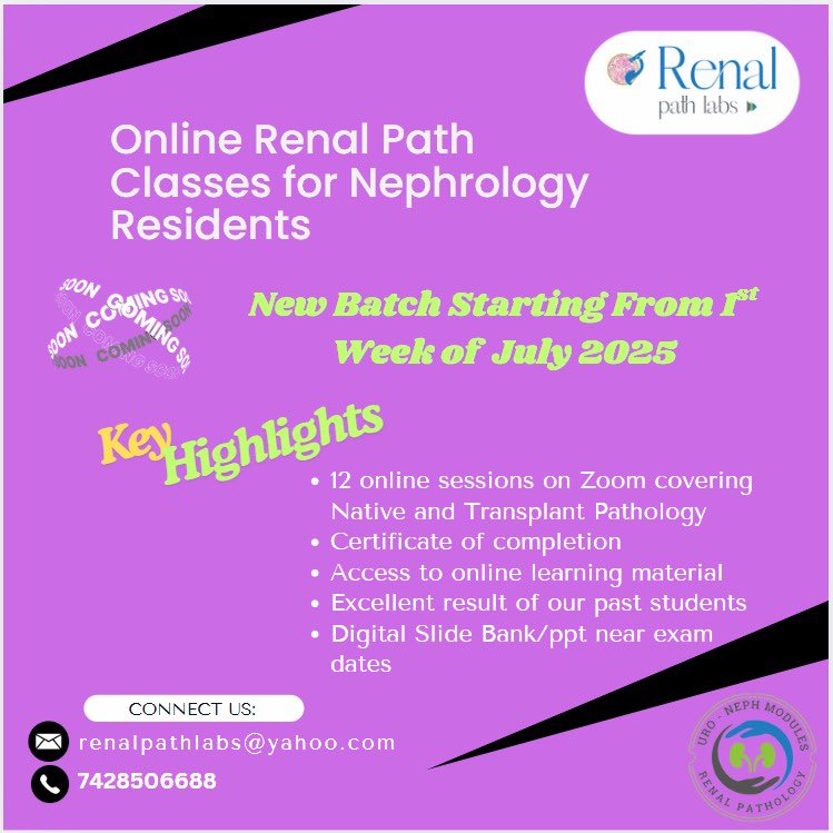 RenalPathLabs's tweet image. Interactive, informative & fun..
That defines our online Renal Path Classes for Nephro & Pathology residents for Indian& overseas students..More info & link on our LinkedIn platform.Let’s learn together..
#RenalPathClasses #UroNephModules #RenalPathLabs #Nephtwitter #PathTwitter