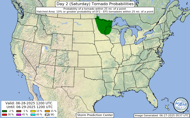 what is that tornado risk placement for Saturday