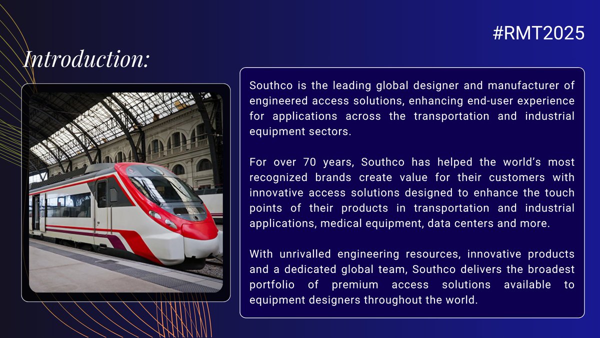 RailAnalysis's tweet image. We are proud to welcome Southco India Private Ltd. as a General Partner at the 6th Rail &amp;amp; Metro Technology Conclave 2025.

📅22nd &amp;amp; 23rd July 2025📍Hotel Le Méridien, New Delhi, India

For more information, click here: conclave.railanalysis.com

#RMT2025 #Southco #GeneralPartner