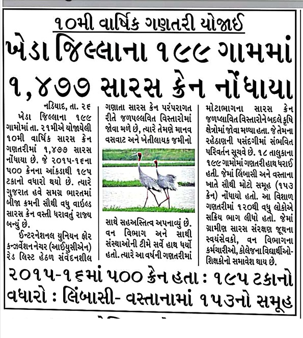 Info Kheda GoG (@infokhedagog) on Twitter photo ૧૦મી વાર્ષિક સારસ ક્રેન ગણતરીમાં સારસ ક્રેનની વસ્તીમાં ૧૯૫ ટકાનો વધારો. ચરોતરના ૧૯૯ ગામોમાં ૧૪૭૭ સારસક્રેન નોંધાયા
#kheda
#અખબારોમાંખેડા
<a href="/CMOGuj/">CMO Gujarat</a> <a href="/collectorkheda/">Collector Kheda</a> <a href="/DDO_Kheda/">DDO KHEDA</a> <a href="/InfoGujarat/">Gujarat Information</a> <a href="/DCFNadiadSF/">Nadiad SF Division</a> ૧૦મી વાર્ષિક સારસ ક્રેન ગણતરીમાં સારસ ક્રેનની વસ્તીમાં ૧૯૫ ટકાનો વધારો. ચરોતરના ૧૯૯ ગામોમાં ૧૪૭૭ સારસક્રેન નોંધાયા
#kheda
#અખબારોમાંખેડા
<a href="/CMOGuj/">CMO Gujarat</a> <a href="/collectorkheda/">Collector Kheda</a> <a href="/DDO_Kheda/">DDO KHEDA</a> <a href="/InfoGujarat/">Gujarat Information</a> <a href="/DCFNadiadSF/">Nadiad SF Division</a>