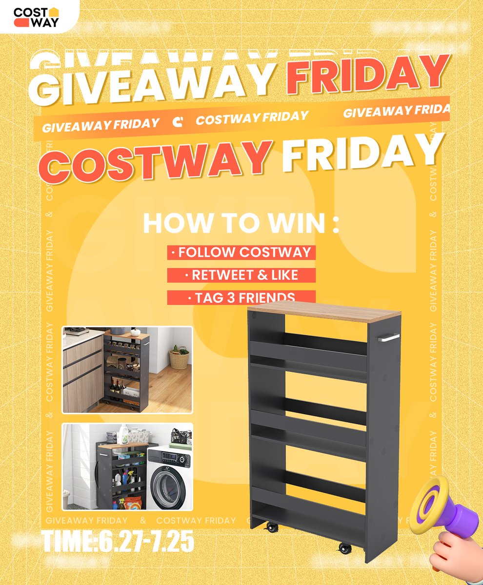 The 37th #CostwayFriday is here as scheduled! 🎉Congrats to the last winner <a href="/lisa619/">Lisa Carpenter</a> 

🎁 How to join:
✅Follow <a href="/Costway_com/">Costway</a> 
✅Repost&amp;Like
✅Tag 3 friends

‼️ We will announce the next gift and winner on 7/25.

#Giveaway #freegift #giftforyou