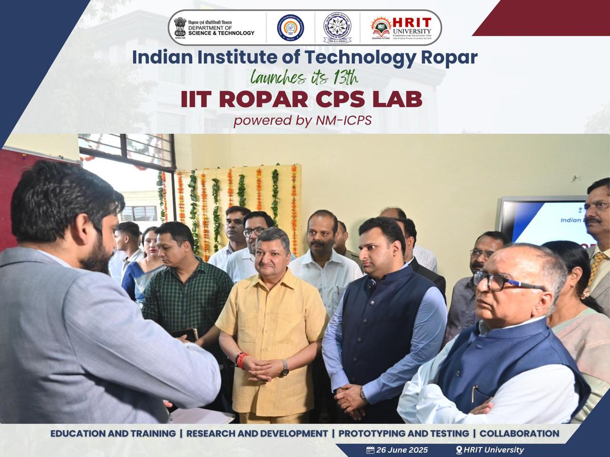 #IITRopar Strengthens India’s CPS Ecosystem with 13th Lab at #HRITUniversity, Ghaziabad

We are proud to announce the launch of the 13th IIT Ropar CPS Lab, powered by NM-ICPS, at HRIT University, Ghaziabad.