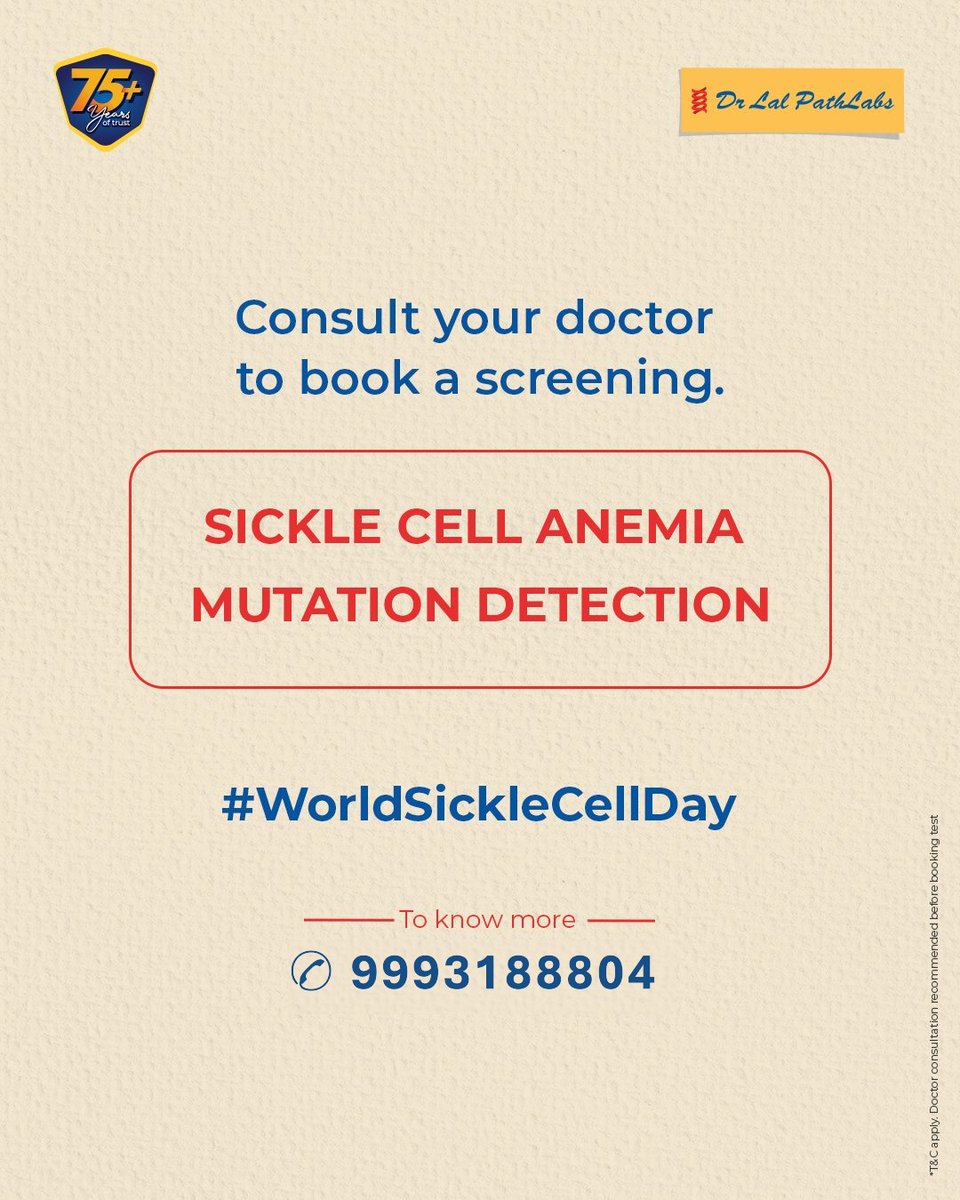 DrLalPathLabcc's tweet image. Book a screening if you have a family history of blood disorders. Let’s use #WorldSickleCellDay to talk about early detection, care, and awareness. 
Home Collection Service Plz Call 9993188804

#WorldSickleCellDay #Trust #Quality #Diagnostics #DrLalPathlabs #drlalpathlabsbhopal