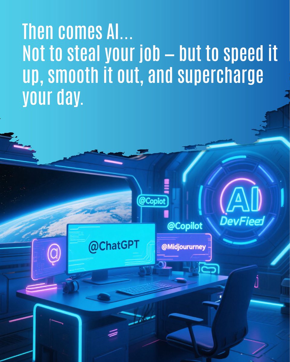 devfiedofficial's tweet photo. 𝗘𝘃𝗲𝗿𝘆𝗼𝗻𝗲'𝘀 𝘁𝗮𝗹𝗸𝗶𝗻𝗴 𝗮𝗯𝗼𝘂𝘁 𝗔𝗜 𝗿𝗲𝗽𝗹𝗮𝗰𝗶𝗻𝗴 𝗷𝗼𝗯𝘀.🤖

🚀 At Devfied, we believe the future of work isn’t about humans vs AI it’s about humans with AI. 🙋‍♂️+🤖 = 📈

#AI #FutureOfWork #AItools #Productivity #AdaptAndThrive #Devfied #AIForBusiness https://t.co/r4YxNXcqjG