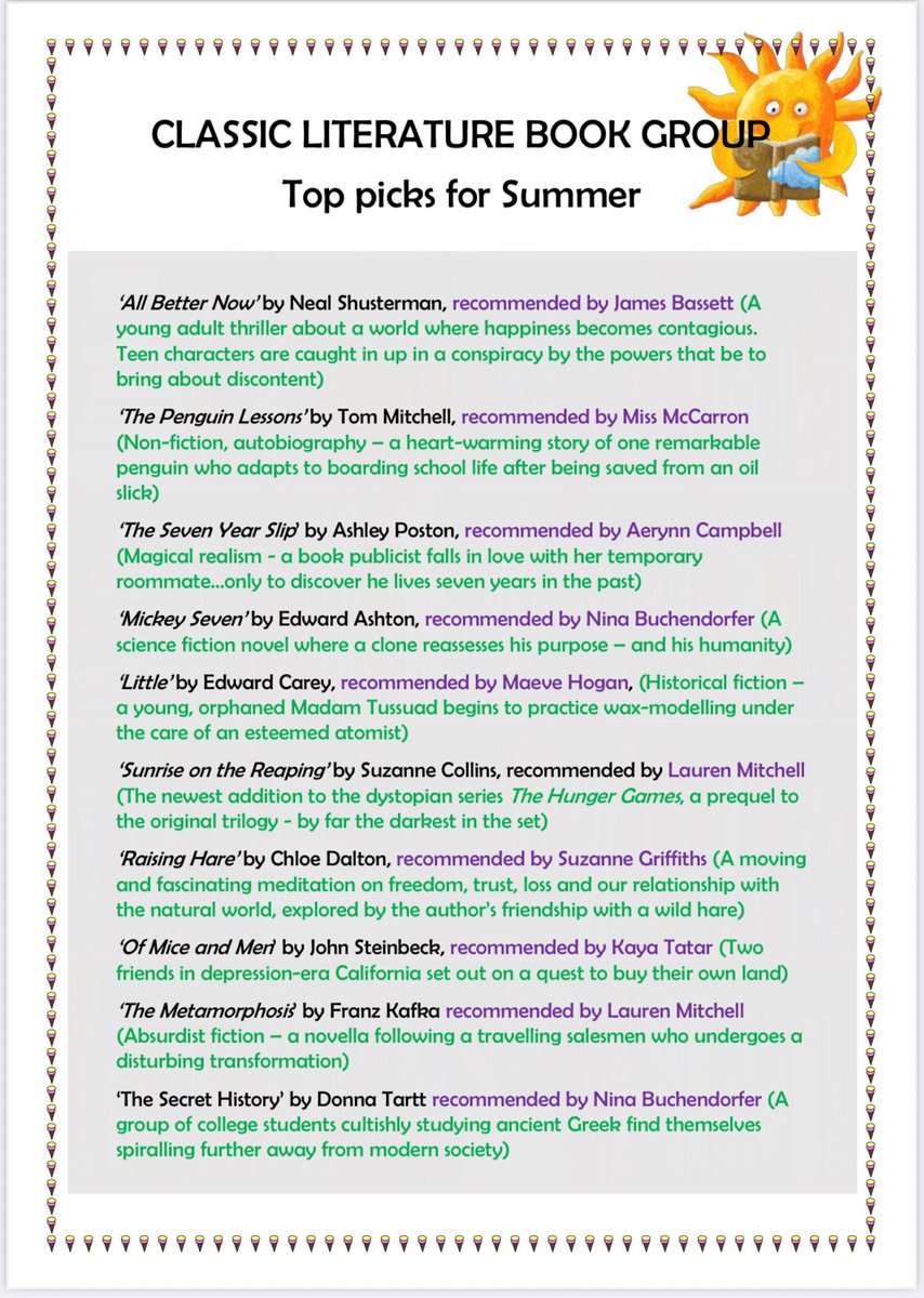 Our staff and pupil book group have put together a summer reading list for our school community and followers 📕 ☀️ 🏝️