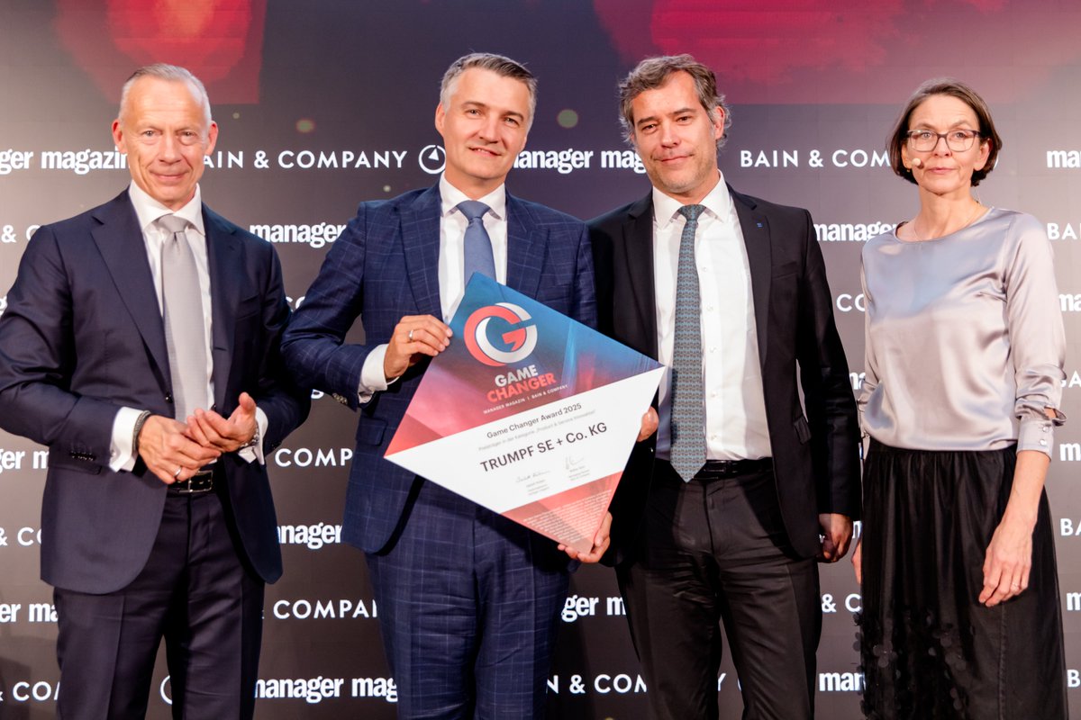 TRUMPF (@trumpf_news) on Twitter photo TRUMPF ist Preisträger des Game Changer Awards 2025 von <a href="/manager_magazin/">manager magazin</a> und <a href="/BainandCompany/">Bain & Company</a> in der Kategorie „Product & Services Innovation“. Stephan Mayer, CEO MT, nahm stellvertretend die Auszeichnung am Donnerstagabend in Berlin entgegen. TRUMPF ist Preisträger des Game Changer Awards 2025 von <a href="/manager_magazin/">manager magazin</a> und <a href="/BainandCompany/">Bain & Company</a> in der Kategorie „Product & Services Innovation“. Stephan Mayer, CEO MT, nahm stellvertretend die Auszeichnung am Donnerstagabend in Berlin entgegen.