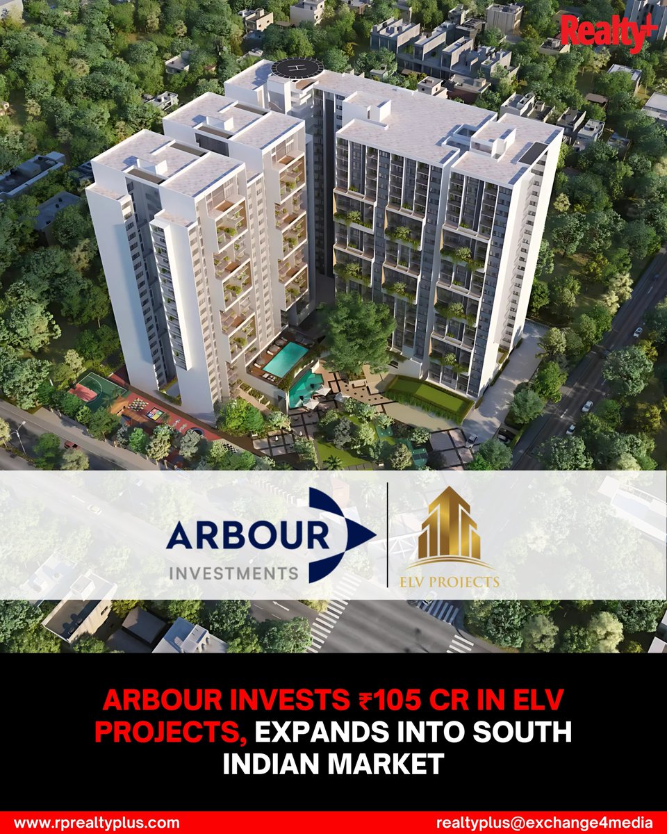 RPRealtyPlus's tweet image. With an investment of ₹105 crore in ELV Projects, Arbour has officially entered the South Indian real estate market, reinforcing confidence in the region’s residential growth potential.

Read more: rprealtyplus.com/news-views/arb… 

#ArbourInvestments #ELVProjects #SouthIndiaRealty