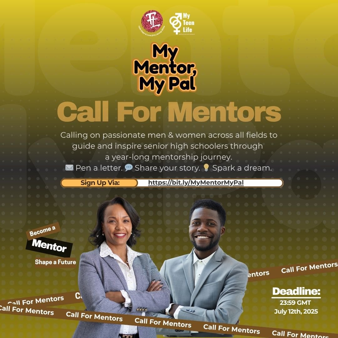Ready to inspire the next generation in Ghana? 🇬🇭
My Mentor, My Pal pairs you with a senior high schooler in a unique pen pal-style mentorship. Share letters 📝, stories, &amp; guidance, &amp; help shape a life.✨

🔗 Apply: bit.ly/MyMentorMyPal
🗓️ Deadline: July 12, 2025, 23:59 GMT