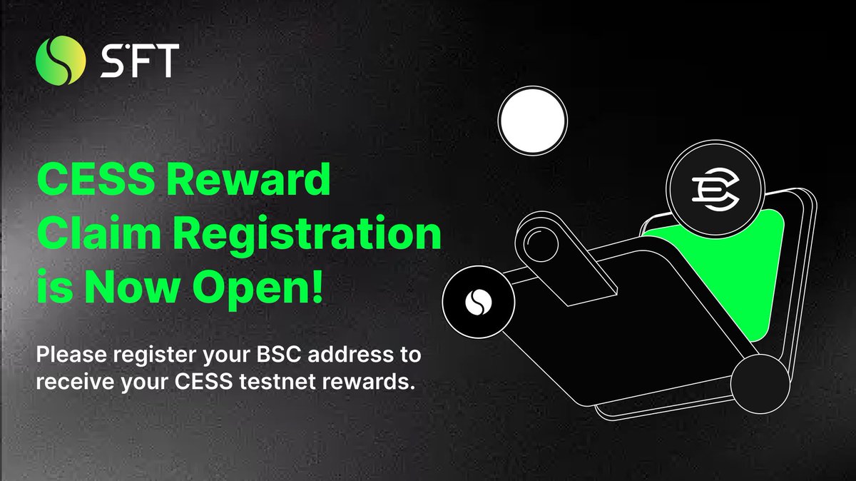 SFTProtocol's tweet image. 🪂 CESS Reward Registration is Now Open!
Participants in the 12th & 13th testnet rounds —
please register your BSC address to receive your rewards.
📍 Register here: sft.network/#/DePIN
⏰ Don’t miss the claim window!
#CESS #SFTProtocol #Airdrop #DePIN
