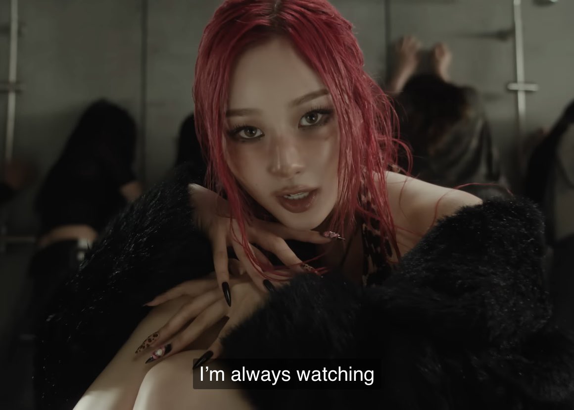 uchgaeri's tweet photo. ok but as someone who loves aespa’s lore, i found it so cool how giselle’s line in dirty work, “i’m always watching”, fits perfectly with her power to see things from afar.

we’ve always known about her xenoglossy but aespa mvs have also been hinting at her other ability, which is seeing distant places or even opening portals, like they showed in the parallel line vcr.

and the “i’m always watching” line is literally what giselle did throughout armageddon. it’s especially clear in that scene where she’s watching through that giant marble thing.

and the “call me the reaper, i’m knock knock knocking” line is so cold, but right before that, her lines went “mafia ties going back to the old world” like we already know aespa’s concept is rooted in the multiverse, and i really wanna see more of how they expand on that.

i just love how aespa keeps building their lore.