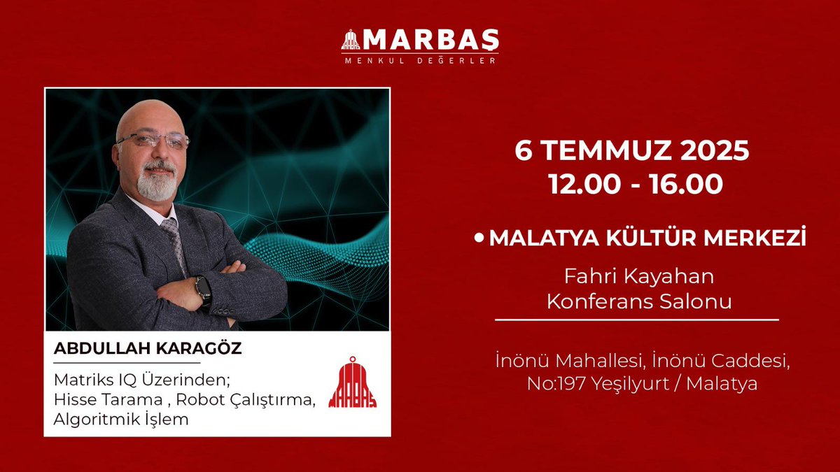 karagoz4444's tweet image. MATRİKS IQ Üzerinden #GRİDBOT eğitimi 
Hisse tarama, Robot kurma ,Püf noktaları Kafanızda soru İşareti kalmayacak şekilde anlatım 
ÜCRETSİZ Seminer 
Tel : 0422 377 90 00 Arayıp  Kayıt yaptırın Sınırlı Kontenjan 
Bekliyoruz Malatya  da