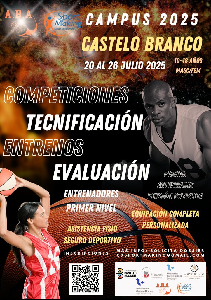 Cáceres Sportmaking Basket (@caceressmbasket) on Twitter photo ¡Planazo para este verano! 🌞 CAMPUS en Castelo Branco ⛹️♂️⛹️♀️
Pide ➕️ info en cdsportmaking@gmail.com ¡Planazo para este verano! 🌞 CAMPUS en Castelo Branco ⛹️♂️⛹️♀️
Pide ➕️ info en cdsportmaking@gmail.com