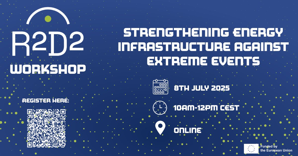 R2D2 project (@r2d2eu) on Twitter photo 🌪️ Did you know? Between 2000-2023, extreme weather events caused more than €500 billion in economic losses across Eu, with critical infrastructure, including energy systems, among the most affected.
That’s why resilience matters and why you shouldn’t miss our <a href="/R2D2EU/">R2D2 project</a> workshop👇 🌪️ Did you know? Between 2000-2023, extreme weather events caused more than €500 billion in economic losses across Eu, with critical infrastructure, including energy systems, among the most affected.
That’s why resilience matters and why you shouldn’t miss our <a href="/R2D2EU/">R2D2 project</a> workshop👇