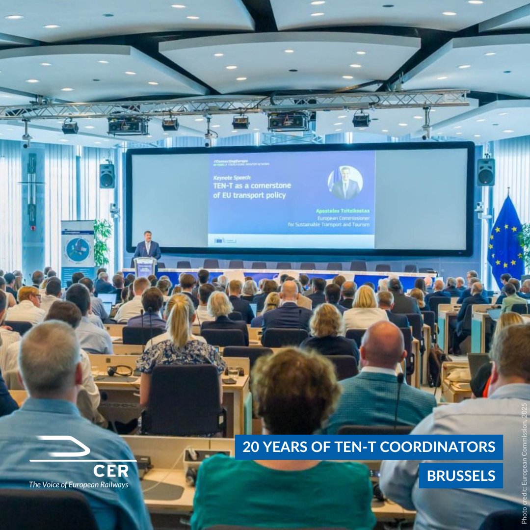 CER🚆 #OnTrackForEurope (@cer_railways) on Twitter photo 20 years of #TEN_T coordinators🎂European Railways joined the celebrations as <a href="/Transport_EU/">EU Transport</a> marked 2 decades of dedicated work.
To match the network’s ambitions & expectations, the CER Management Board called for the completion of TEN-T to be included in the next #EUbudget #CEF 20 years of #TEN_T coordinators🎂European Railways joined the celebrations as <a href="/Transport_EU/">EU Transport</a> marked 2 decades of dedicated work.
To match the network’s ambitions & expectations, the CER Management Board called for the completion of TEN-T to be included in the next #EUbudget #CEF