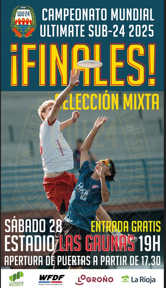 Las Gaunas será el escenario de las tres finales del sábado 28 de junio del Campeonato del Mundo de Ultimate Sub 24, la primera en disputarse será la femenina a las 14:00h, la open tendrá lugar a las 16:30 horas y cerrará la jornada, y el círculo, la final mixta a las 19:00 horas