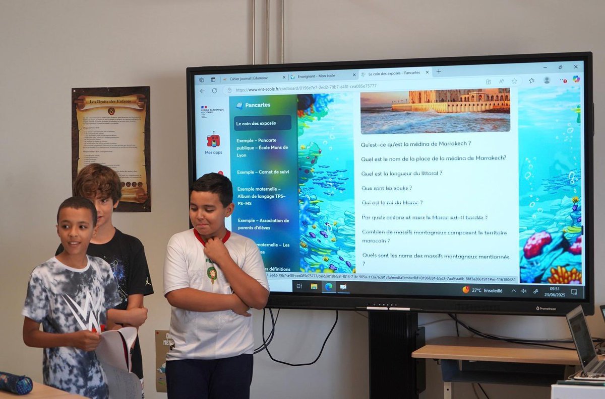 💻L'ENT 1D est l'espace numérique sécurisé qui renforce le lien école-famille, simplifie le partage et assure la continuité pédagogique. A l'école Moreau #Montpellier les élèves de CM m'expliquent l'utilisation du dispositif sécurisé.