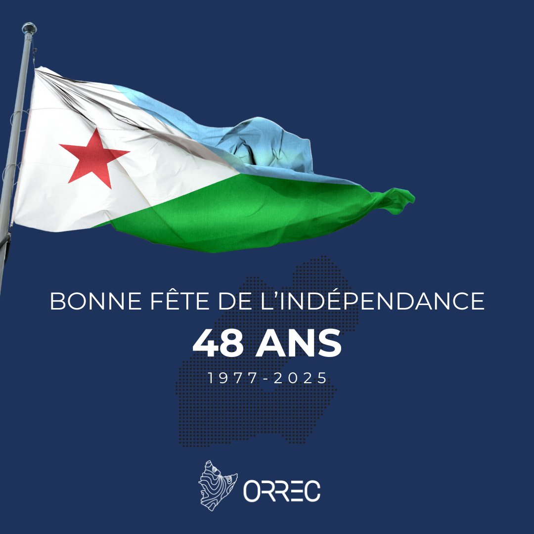 𝟮𝟳 𝗷𝘂𝗶𝗻 - 𝗙𝗲̂𝘁𝗲 𝗱𝗲 𝗹’𝗜𝗻𝗱𝗲́𝗽𝗲𝗻𝗱𝗮𝗻𝗰𝗲 𝗮̀ 𝗗𝗷𝗶𝗯𝗼𝘂𝘁𝗶 🇩🇯

Il y'a 48 ans, Djibouti écrivait une page majeure de son histoire.

Aujourd’hui encore, nous honorons le courage, la dignité et l’unité de celles et ceux qui ont œuvré pour l’indépendance et la