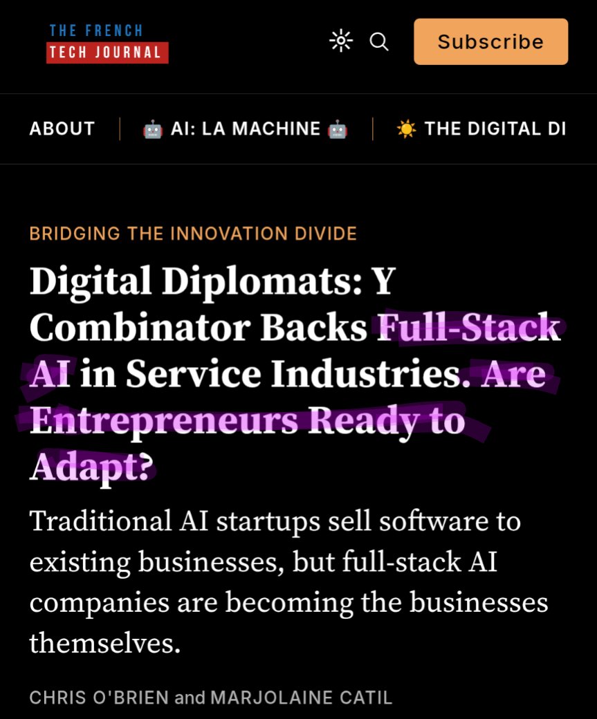 What it takes to be an AI-first player?

→ frenchtechjournal.com/digital-diplom…

That essay details what is an AI-first company, following YC's call for more of them. And they explain why they differ from usual B2B or SaaS vendors which develop technology for incumbents.