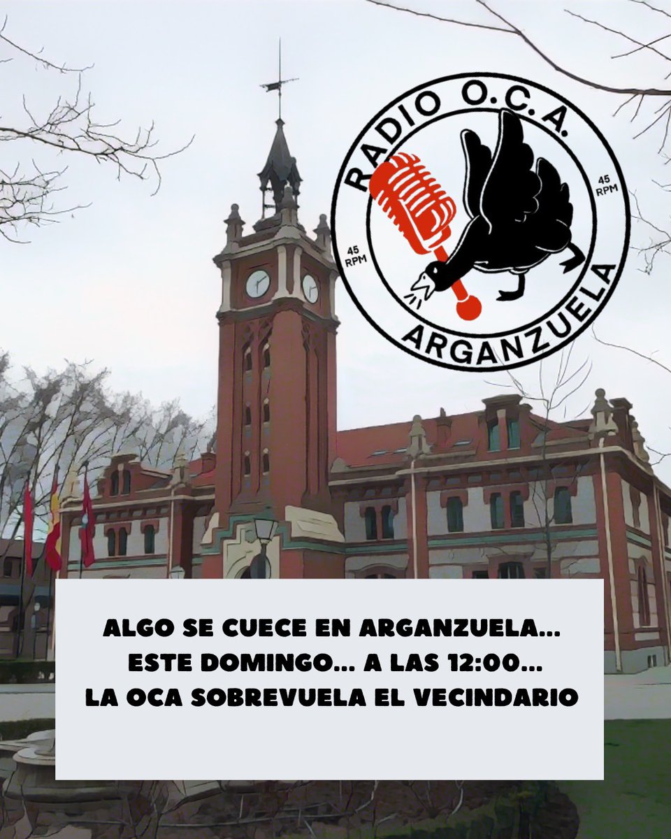 Este domingo sintoniza nuestras redes sociales... Algo se cuece en Arganzuela... ¡La OCA sobrevuela el Manzanares!

#radiocomunitaria #radiolibre #Arganzuela #RadioOCA