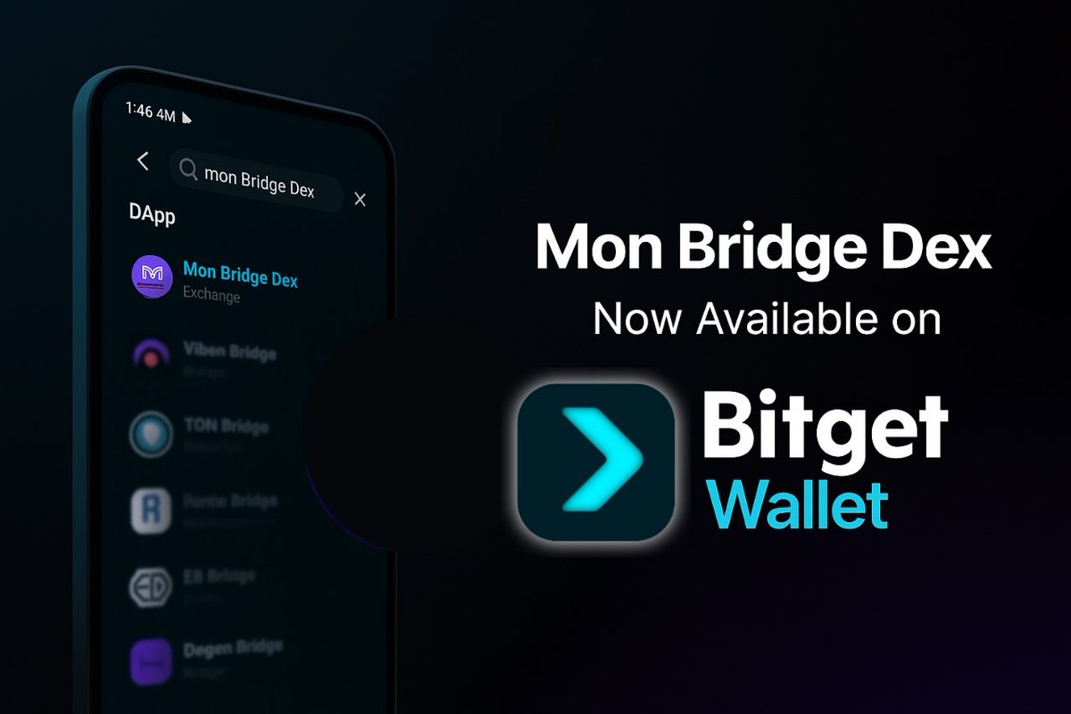 Mon Bridge Dex ⨀ (@monbridgedex) on Twitter photo Mon Bridge Dex is now LIVE on <a href="/BitgetWallet/">Bitget Wallet 🩵</a> — one of the largest Web3 wallets globally!
🌐 Easier Access
✅ Trusted Integration
✅ Direct Launch from Bitget wallet
Explore now and experience seamless DeFi! 💥
#DeFi #BitgetWallet #Web3 #MonBridgeDex Mon Bridge Dex is now LIVE on <a href="/BitgetWallet/">Bitget Wallet 🩵</a> — one of the largest Web3 wallets globally!
🌐 Easier Access
✅ Trusted Integration
✅ Direct Launch from Bitget wallet
Explore now and experience seamless DeFi! 💥
#DeFi #BitgetWallet #Web3 #MonBridgeDex