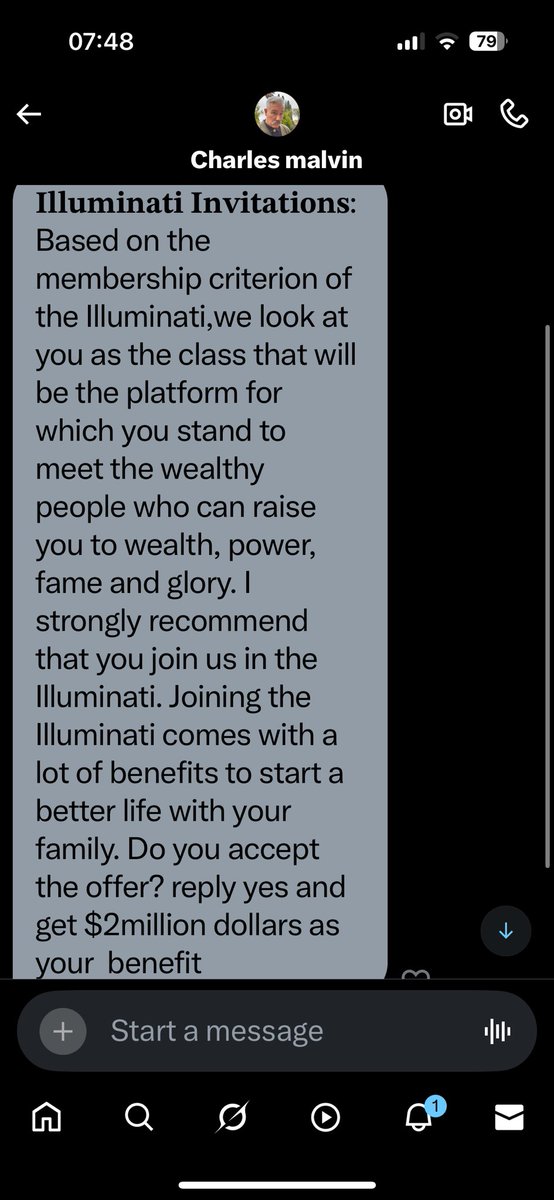Anyone else getting a tonne of scam DMs? This is one such DM. <a href="/CalvinMalvin0/">Charles malvin</a>