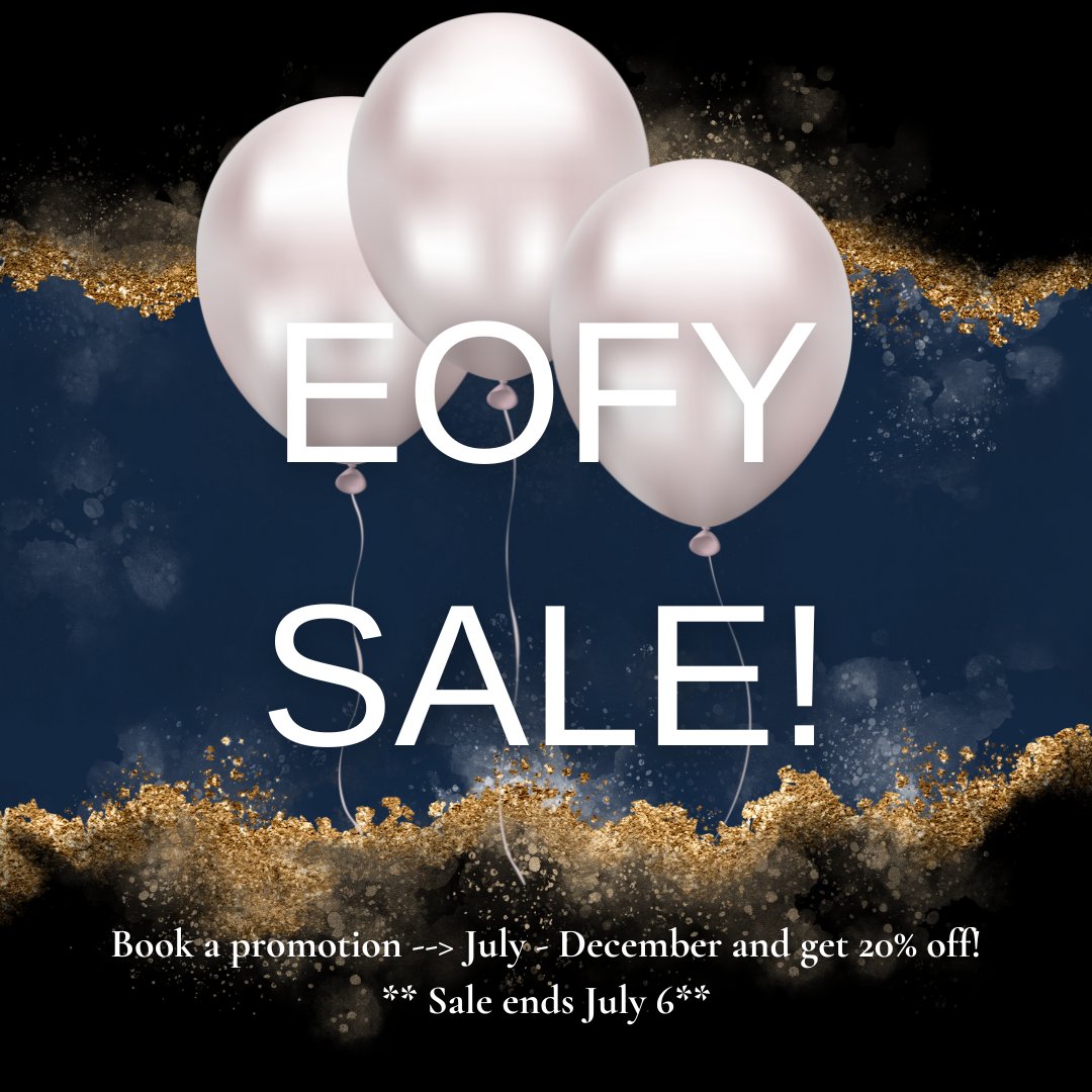 #EOFYSale
Do you need to book a promotion for July - December? Get in quick for this! We are having a ⓈⒶⓁⒺ 🎈
Any promotion booked  will get a ➡20% discount‼⬅

➡𝒆𝒏𝒅𝒔 𝒐𝒏 𝑱𝒖𝒍𝒚 6 𝒔𝒐 𝒈𝒆𝒕 𝒊𝒏 𝒒𝒖𝒊𝒄𝒌 𝒕𝒐 𝒔𝒂𝒗𝒆!

forms.gle/fQJ8s9PjXT6ikm…
