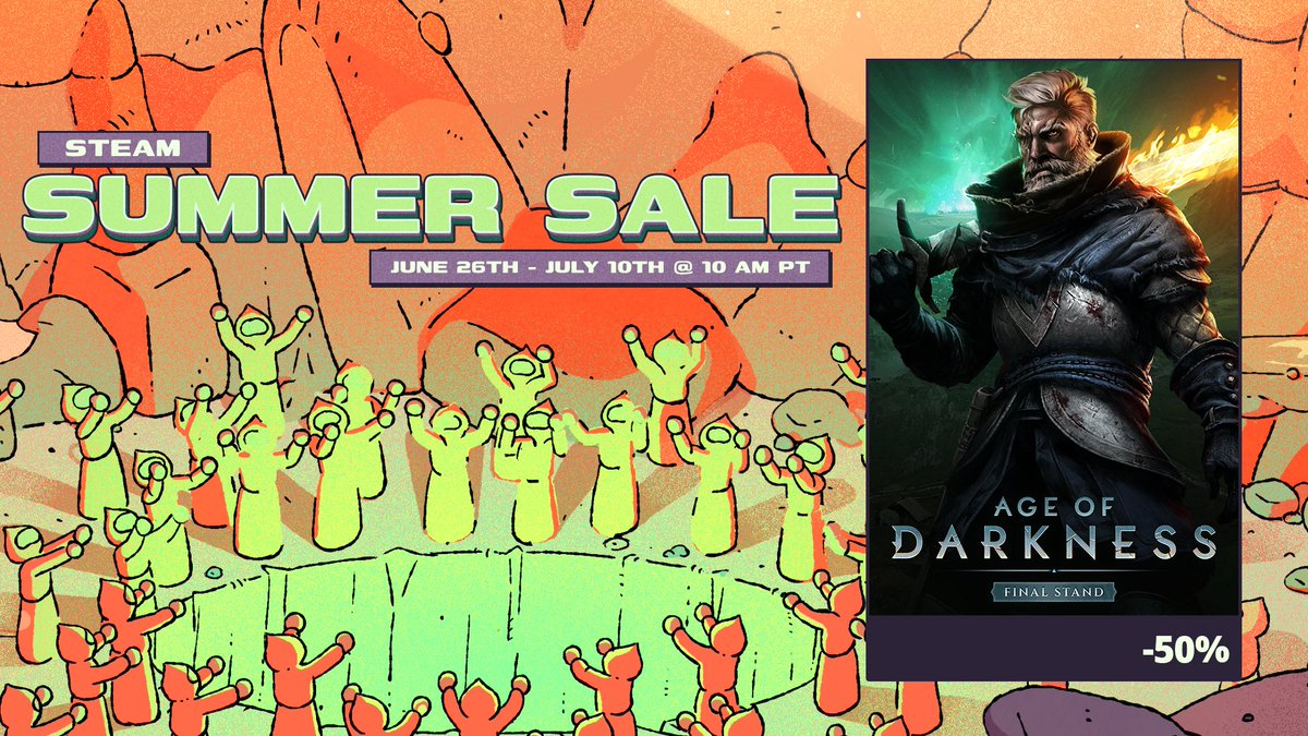 The darkness is all-consuming, but the deals are lit! 🔥🌑

Age of Darkness: Final Stand is 50% off in the Steam Summer Sale! Light the way and defend humanity's last bastion against the endless swarm. ⚔️

Face the swarm and claim your victory: store.steampowered.com/app/1426450/Ag…