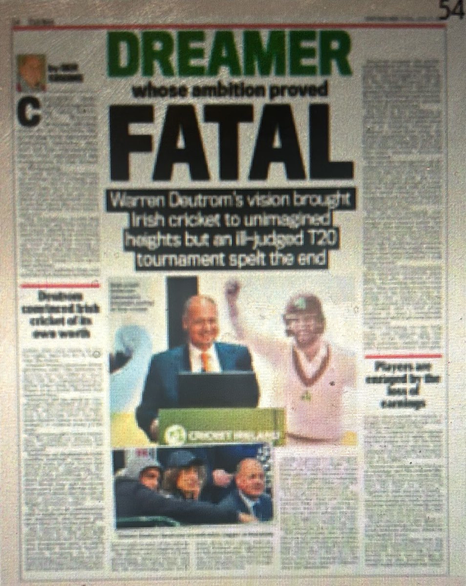 Barry Chambers (@irishcricket1) on Twitter photo There's a full page of cricket in the Irish Daily Mail today as <a href="/Siggo/">Ger Siggins</a> examines the resignation of <a href="/cricketireland/">Cricket Ireland</a> CEO Warren Deutrom. There's a full page of cricket in the Irish Daily Mail today as <a href="/Siggo/">Ger Siggins</a> examines the resignation of <a href="/cricketireland/">Cricket Ireland</a> CEO Warren Deutrom.
