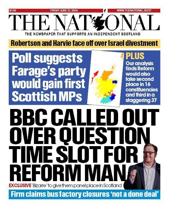 Today's National is out now 📰

BBC called out over Question Time slot for Reform UK councillor