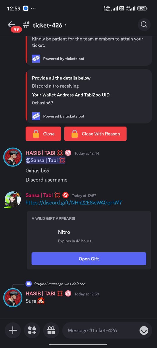 0xhasib69's tweet photo. Just received my reward for #Tabizen2 (Discord Nitro)👀
Thanks to the amazing team of @Tabichain 💢
And thanks to @0xSansa to handing me the nitro❤️ https://t.co/HqYsY7PJx8