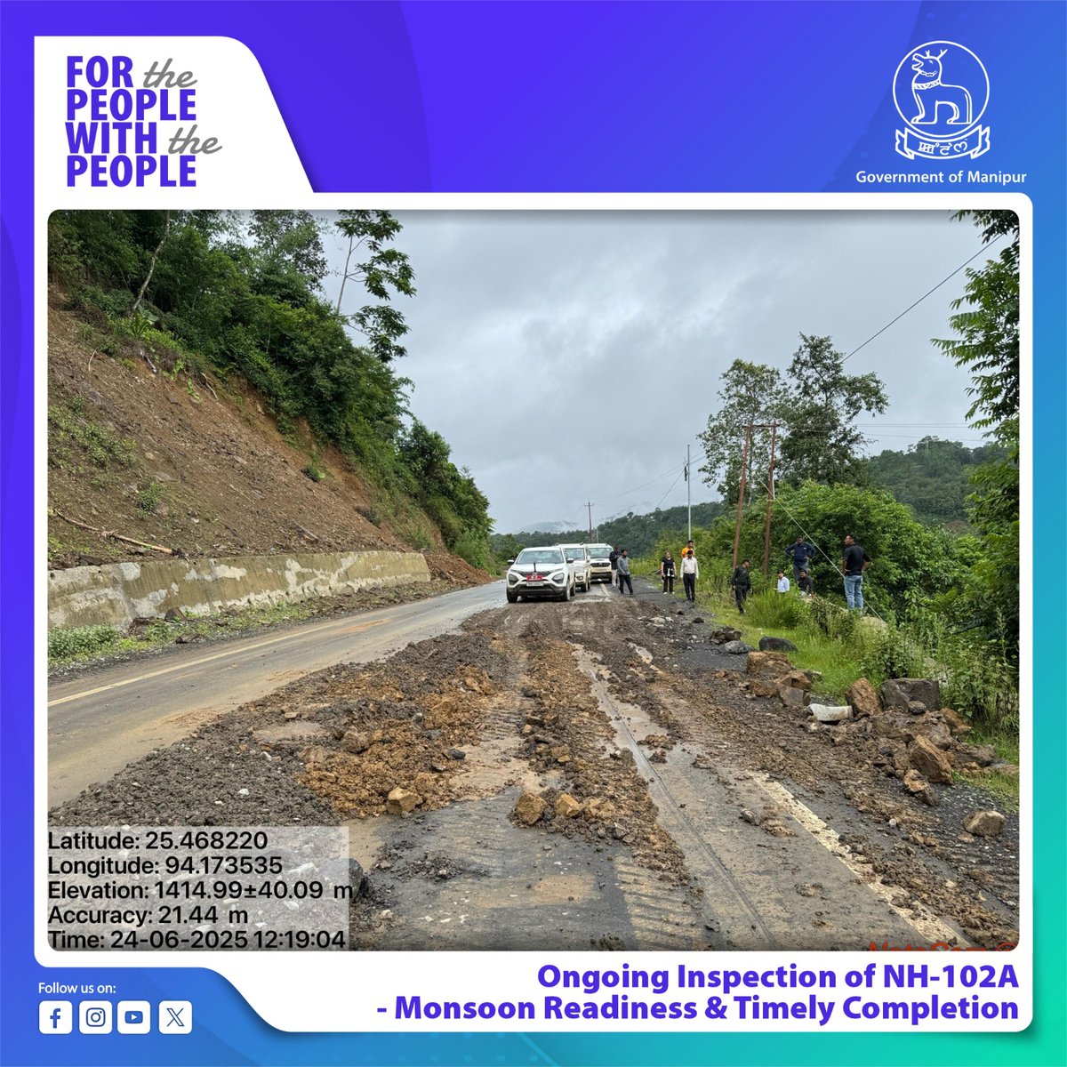 To ensure monsoon readiness and timely completion of the ongoing construction work, the Deputy Commissioner, Senapati, along with SDOs of Tadubi, Song Song and Paomata, conducted a field inspection of the landslide-prone areas along the Ukhrul–Toloi–Tadubi National Highway