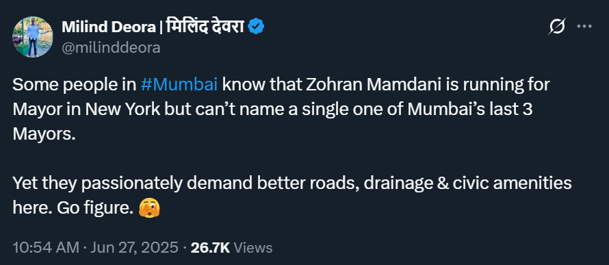 sandeep_PT's tweet image. 1. It is not compulsory for me to know the name of my Mayor to demand urban facilities in return for taxes paid, or just for being a citizen; 
2. BMC elections are delayed by many years anyway!
#stopdeflecting