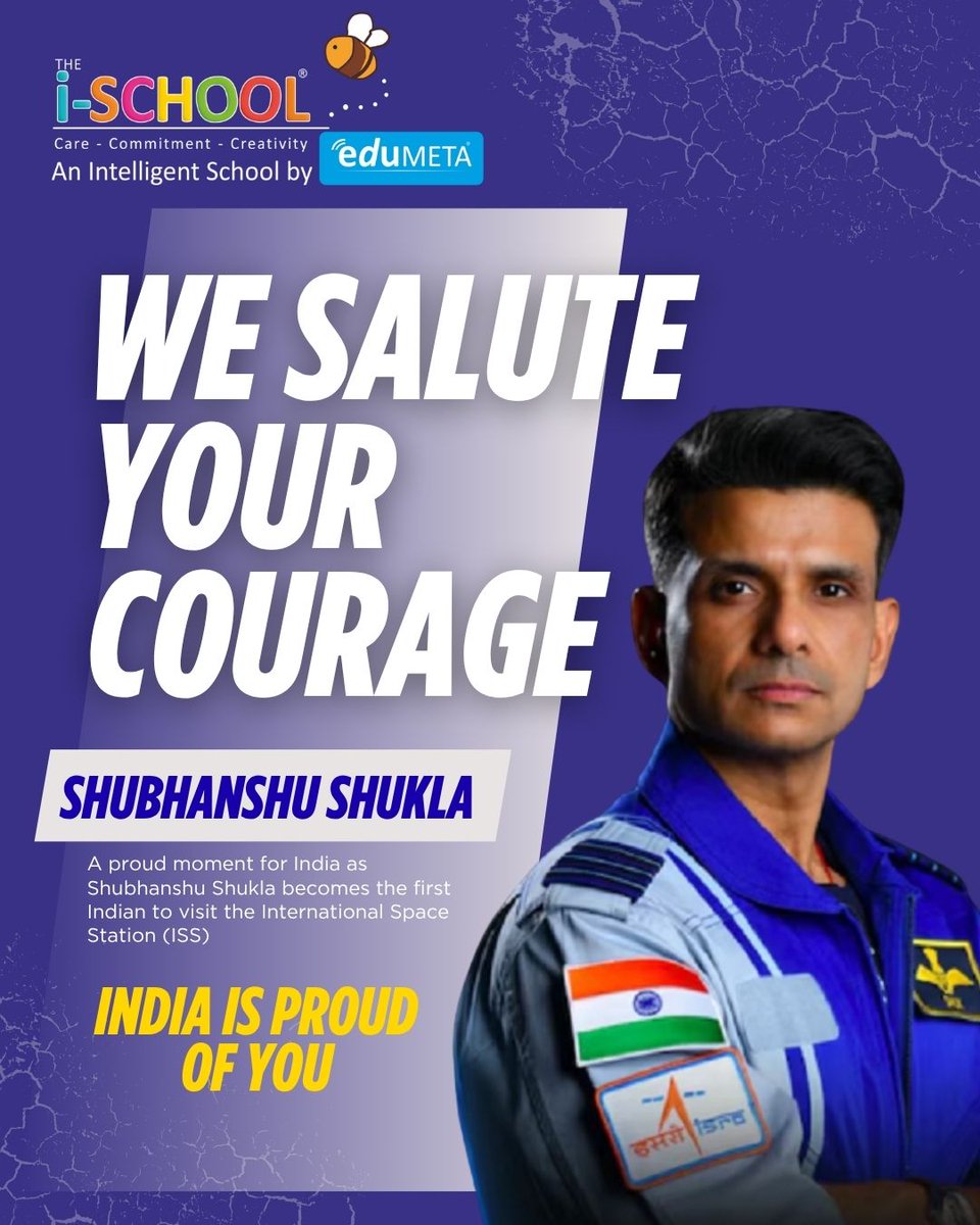 edumetatis's tweet photo. 🚀 Wishing All the Best to Astronaut Shubhanshu Shukla.
A proud moment for India as Shubhanshu Shukla becomes the first Indian to visit the International Space Station (ISS).

Your journey is an inspiration to every young dreamer looking up at the stars. https://t.co/cnM2mQqhZY