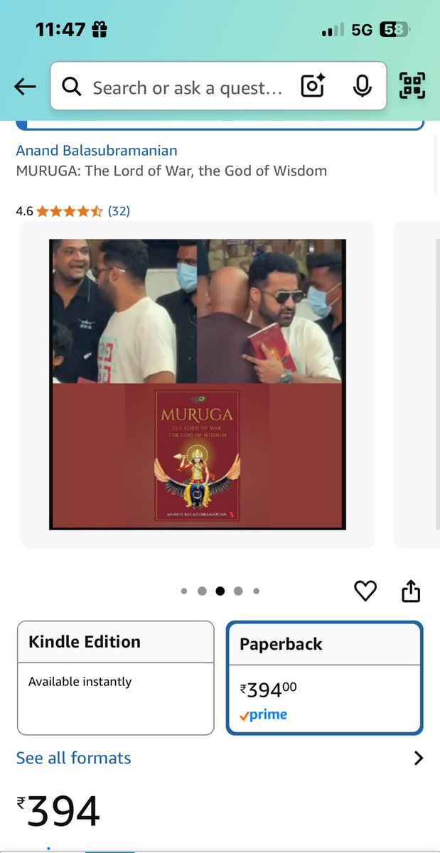Writer Bana/Anand Balasubramanian updated the Cover page in Amazon store and reacted via Instagram.. ❤️‍🔥😀

<a href="/tarak9999/">Jr NTR</a> #NTRTrivikram