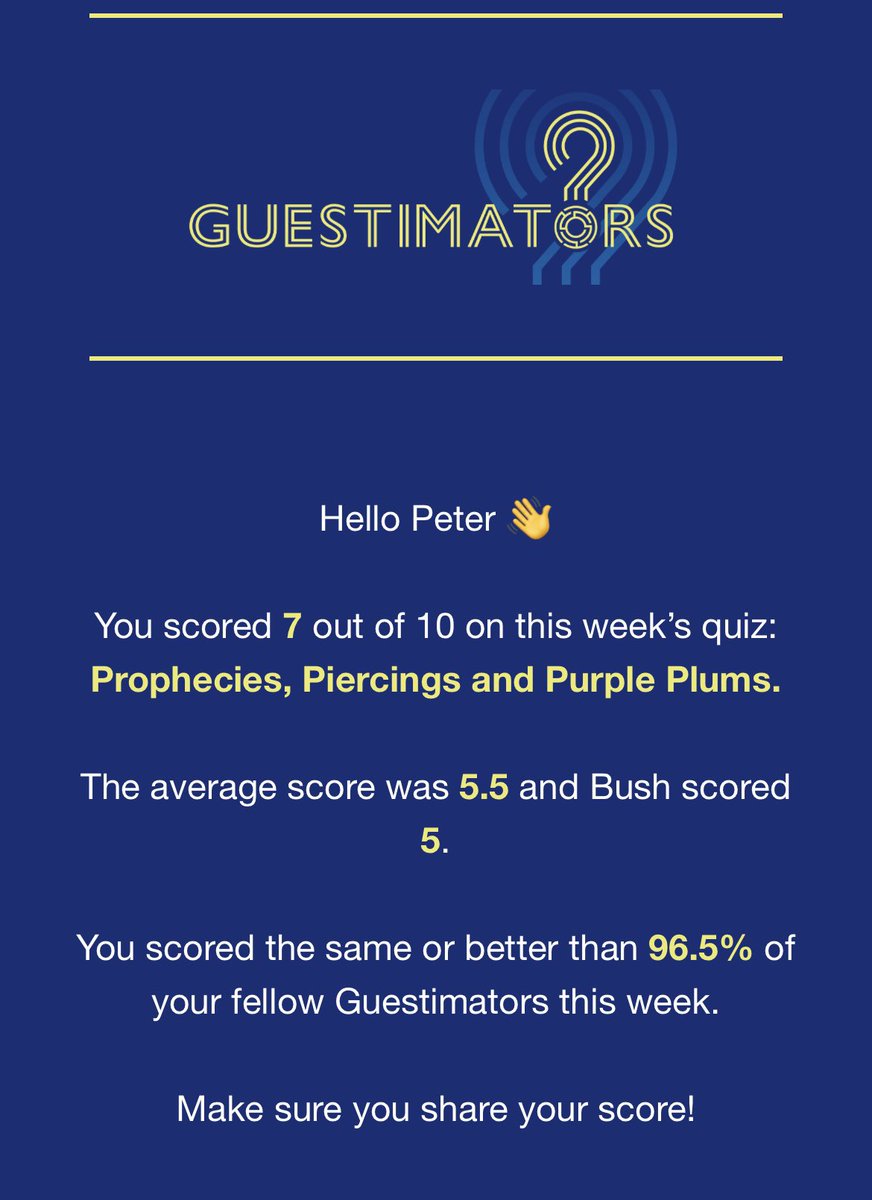 PJR23's tweet image. 52 weeks ago, I recorded my highest ever @Guestimators score and beat @bushontheradio by two points. Today, I recorded my highest ever @Guestimators score and beat @bushontheradio by two points. I expect I’ll be hearing “I Got You Babe” on the radio in the morning…
