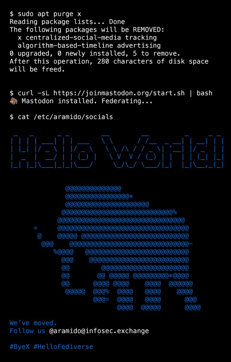 Unser letzter Post hier auf X.
Vielen Dank, dass ihr uns bis hierher gefolgt seid.

Ihr findet uns ab sofort in diesen Netzwerken:
Mastodon: @aramido@infosec.exchange
LinkedIn: aramido GmbH